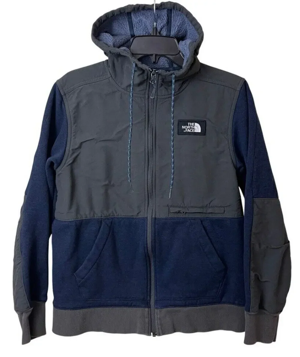 The North Face Hoodie Mens Small Navy Gray Tundra Fleece Softshell Sherpa Lined